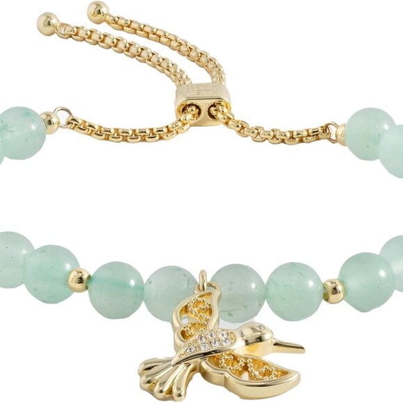 Hummingbird Gemstone Bolo Bracelet Aventurine Brass Adjustable Jewelry - Picture 1 of 3